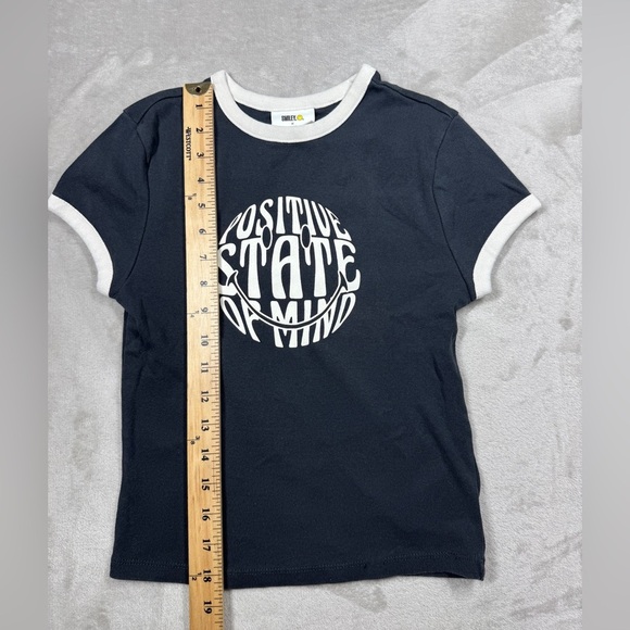 Smiley X H&M Positive State Of Mind 100% Cotton Ringer T-Shirt Girls Size Small - Picture 4 of 9